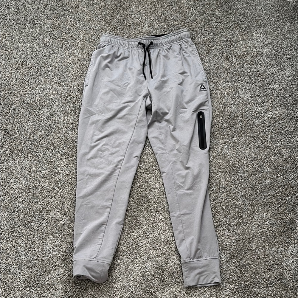 Reebok Men's Light Gray Joggers with Zip Pocket